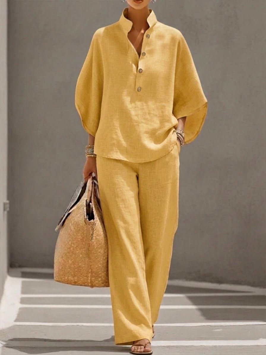 Cecilie | Dame Elegant Batwing Sæt med Vide Bukser