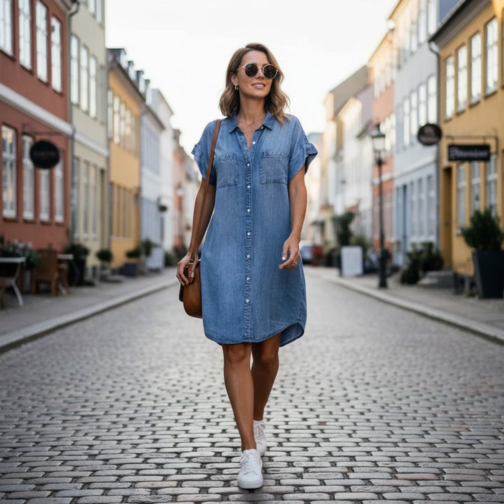 Sofie | Dame Denim Sommerkjole Med Knapper