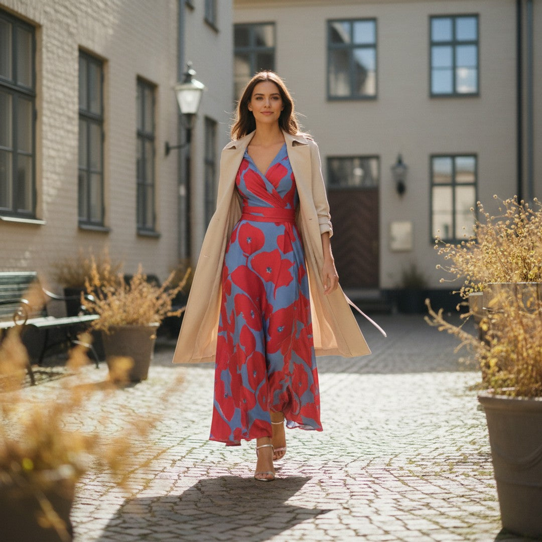 Cecilie | Dame Elegant Midi-Kjole med V-Neck