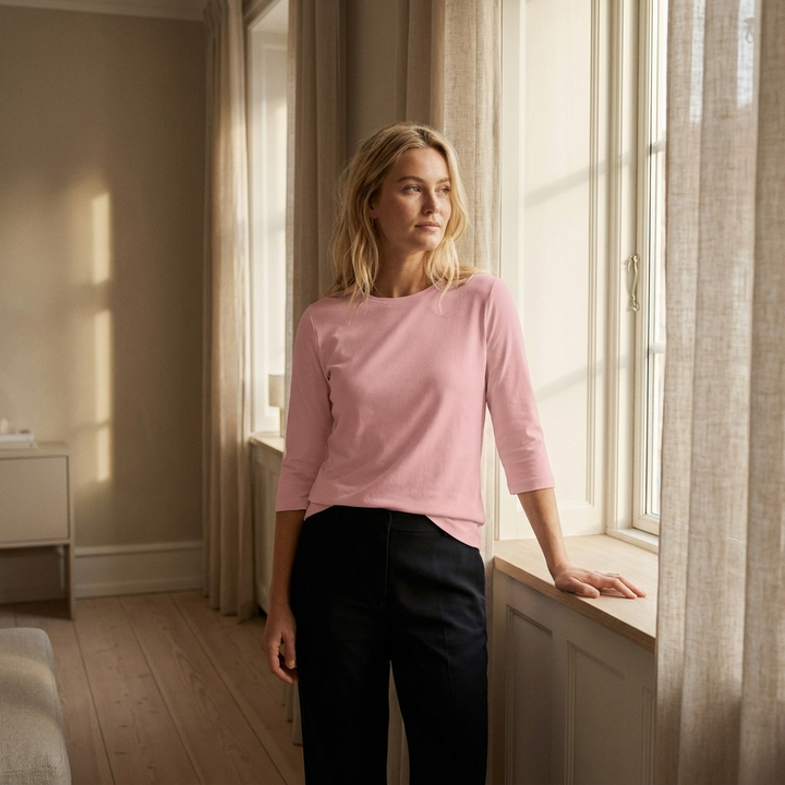 Freja | Dame Casual Rundhalset Top med 3/4 Ærmer