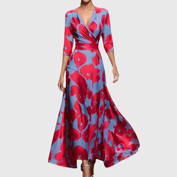 Cecilie | Dame Elegant Midi-Kjole med V-Neck