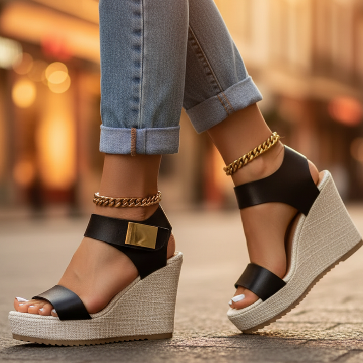 Frederikke | Dame Platform Wedge Sandal med Rem