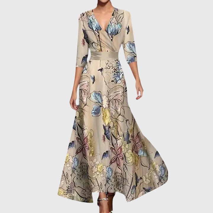 Cecilie | Dame Elegant Midi-Kjole med V-Neck