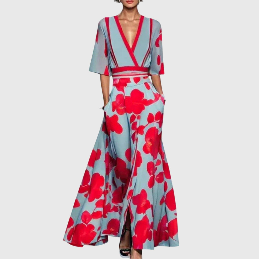 Cecilie | Dame Elegant Midi-Kjole med V-Neck
