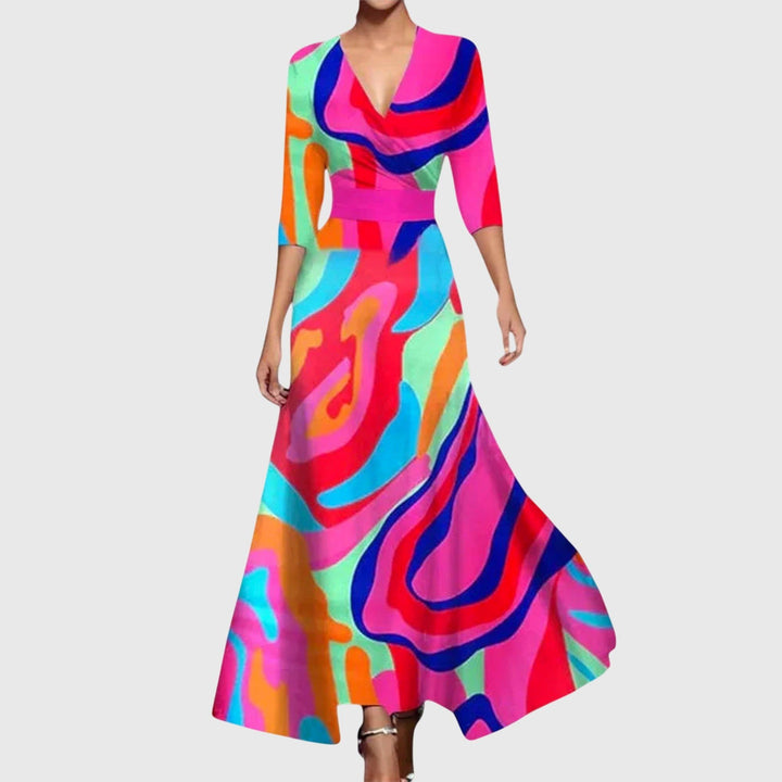 Cecilie | Dame Elegant Midi-Kjole med V-Neck