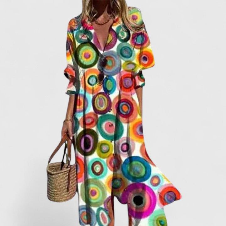 Camilla | Dame Boho Kjole med Kort Ærme